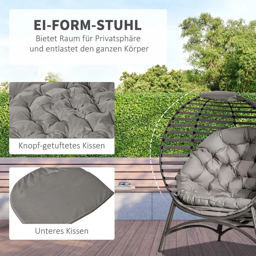 Outsunny Papasan sodo kėdė, 2 krepšiai, pagalvėlė, ovalus poilsio krėslas, sulankstomas, balkonui, terasai, smėlio spalvos, plienas, 118x75x139 cm