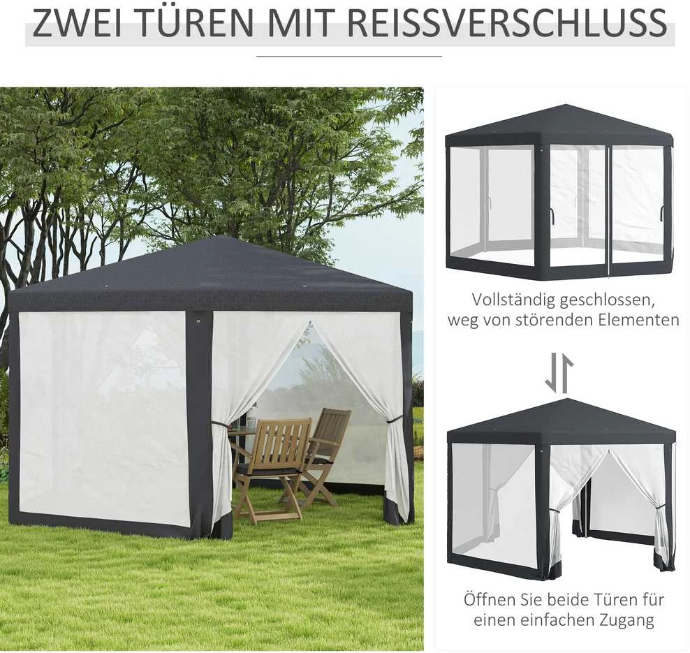 Outsunny paviljonas apie 4 x 4 m sodo paviljonas su tinkleliu nuo uodų vakarėlių palapinė sodo palapinė šventinė palapinė palapinė 6-kampė poliesteris metalas tamsiai pilka