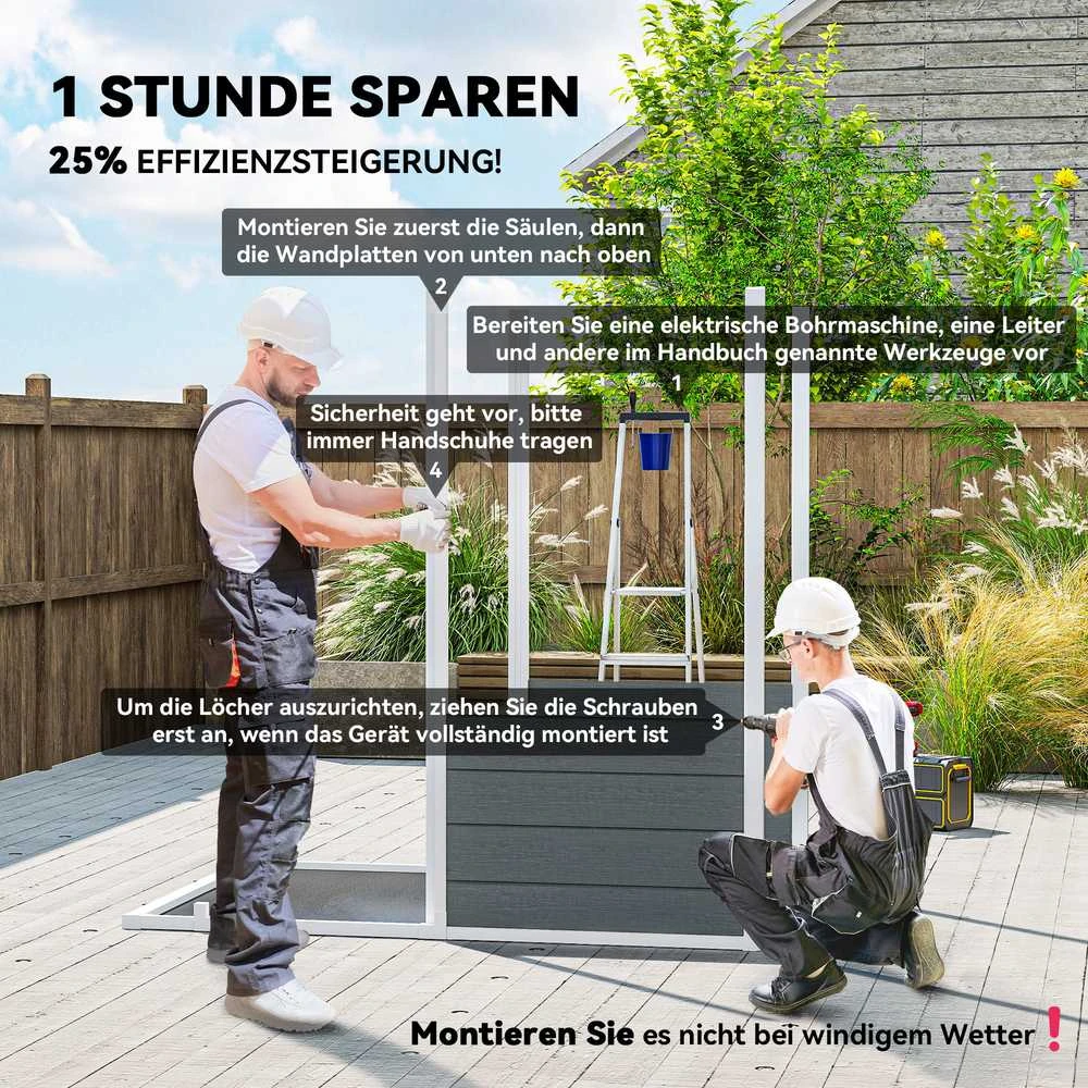 Outsunny plastikinis sodo namelis 2,1m² 186 x 130 x 199 cm, su dvišlaičiu stogu, grindimis, langu ir rakinamomis durimis, atsparus oro sąlygoms, pilkas