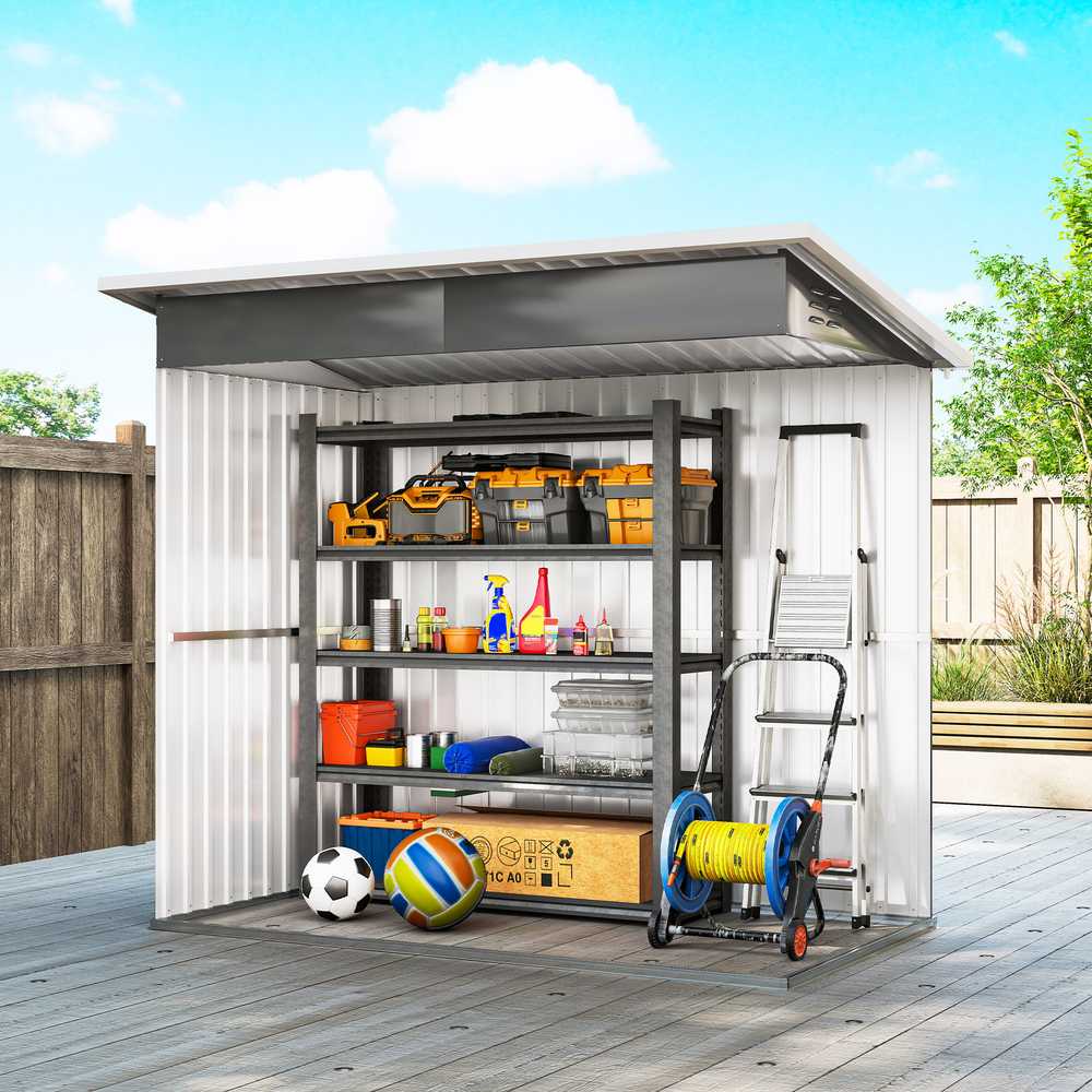 Outsunny sodo namelis 2,55 m², sodo sandėliukas su vienšlaičiu stogu, 221 x 133 x 190/173 cm, rakinamas įrankių namelis su langu, plieno sandėliukas dviračiams, tamsiai pilkas