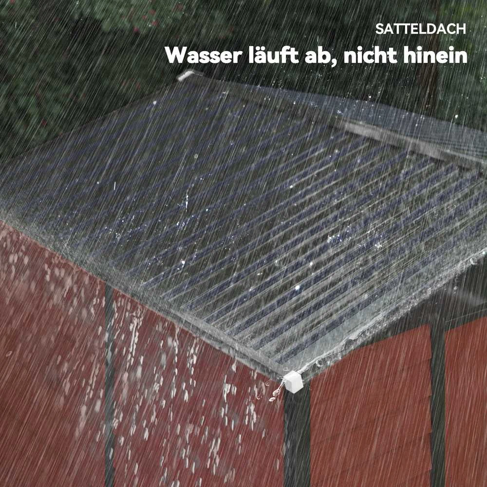Outsunny sodo namelis 4,4 m², įrankių namelis su vienšlaičiu stogu, stumdomos durys, pamatas, 240 x 206 x 198 cm, įrankių pašiūrė iš cinkuoto plieno, atsparus oro sąlygoms, sodui, tikmedžio spalva
