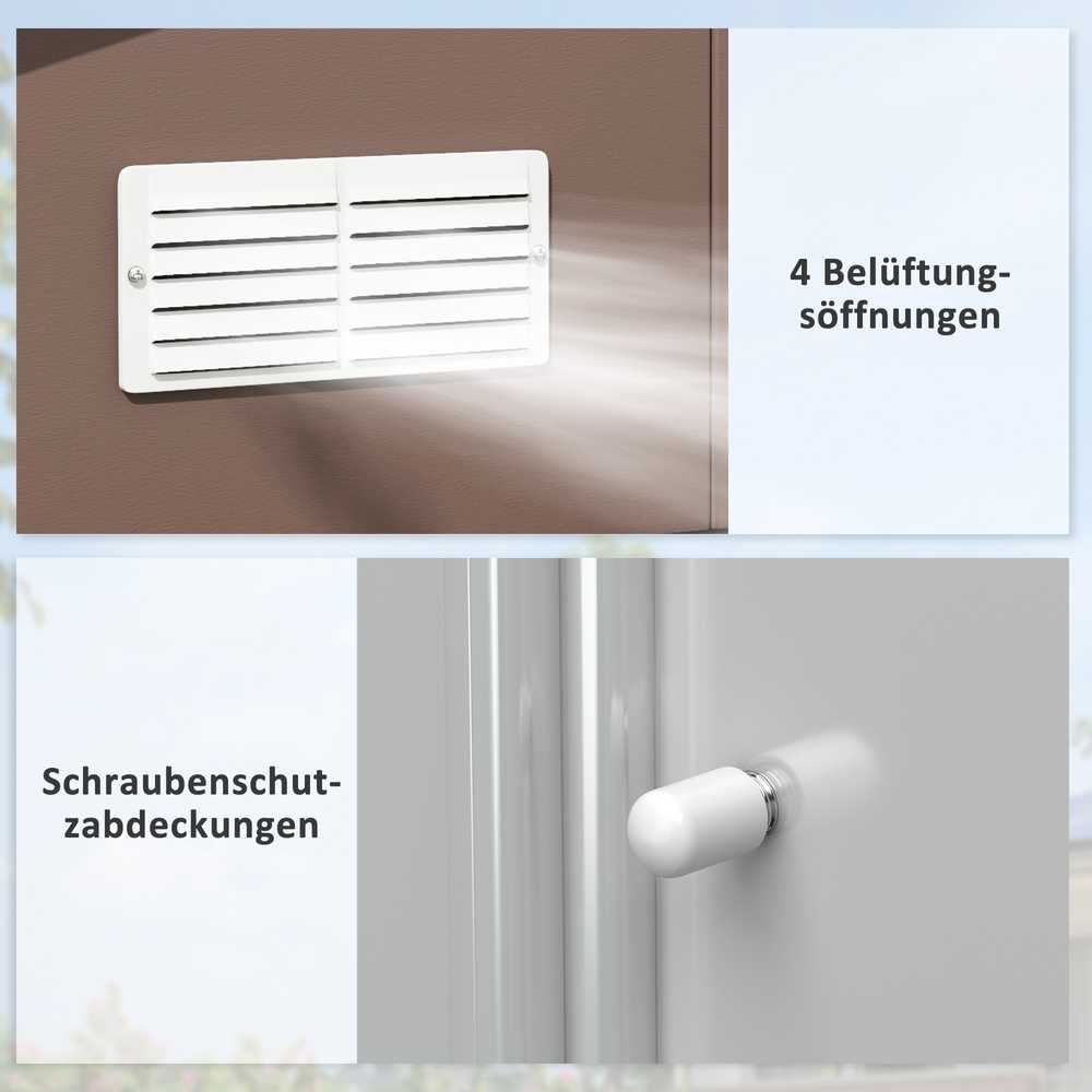 Outsunny sodo namelis 12,4 m², sodo namelis su vienšlaičiu stogu, stumdomos durys, pamatas, 340 x 386 x 200 cm, įrankių namelis iš cinkuoto plieno, atsparus oro sąlygoms, sodui, rudas