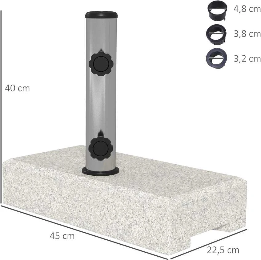 Outsunny skėčio stovas 25 kg, stovas pusapvaliam skėčiui su Ø32/38/48 mm kotu, granito pagrindas, pilkas