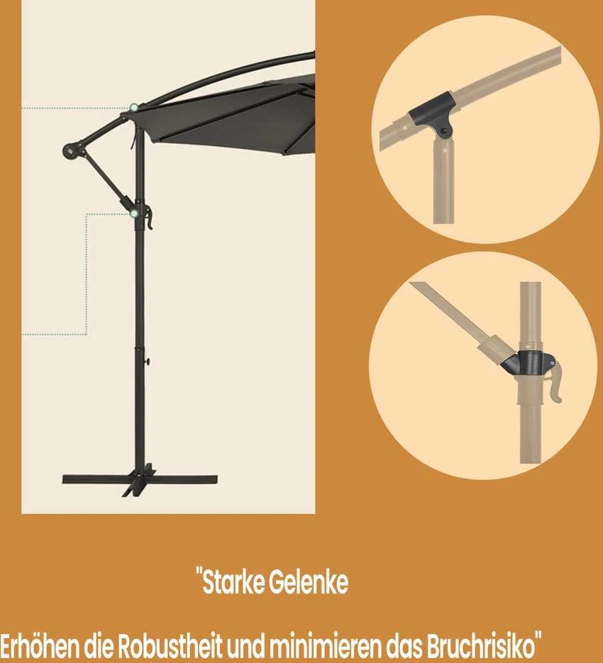 Songmics Konsolinis skėtis, 300 cm d, su stovu