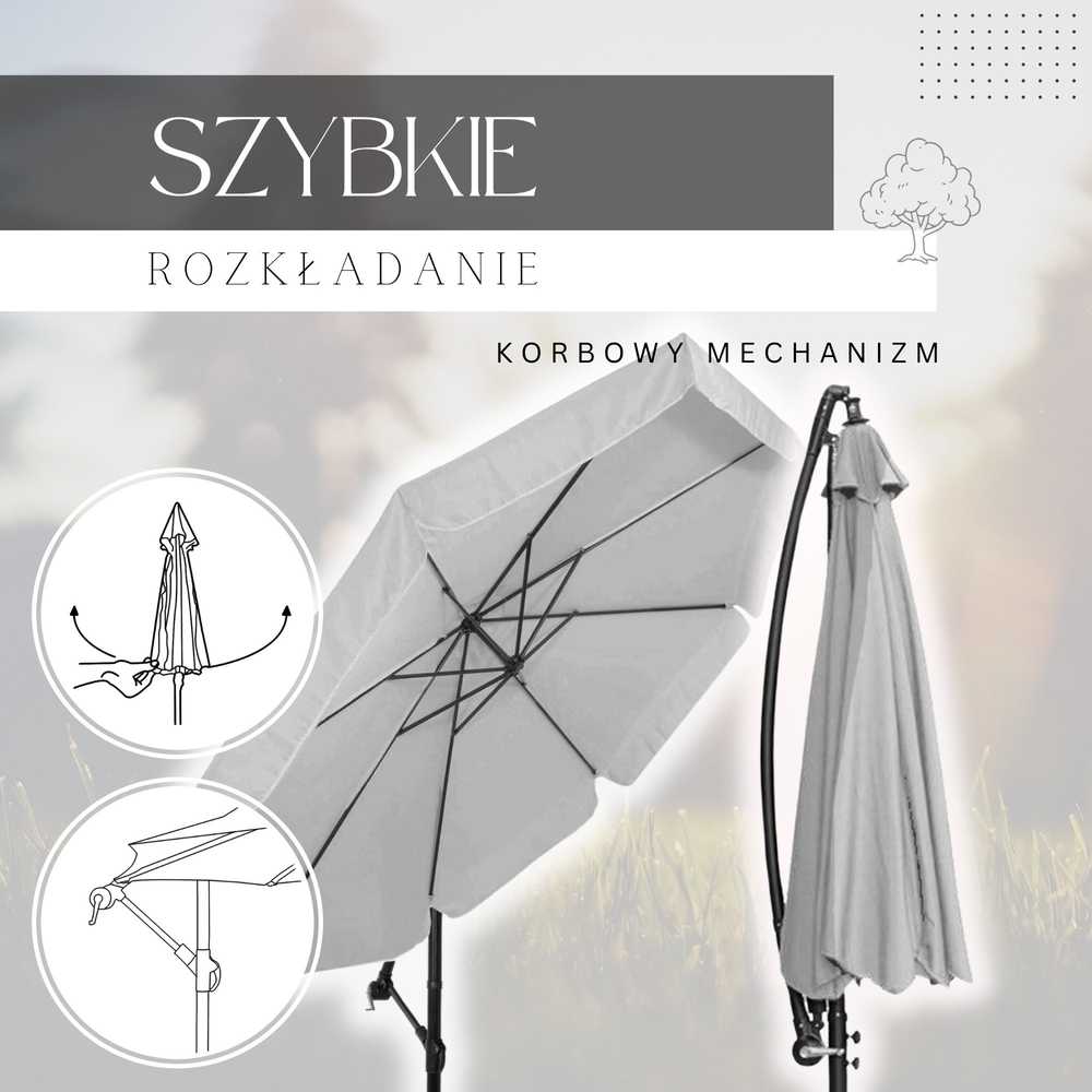 Sodo skėtis Springos GU0042 šviesiai pilkas 300 cm