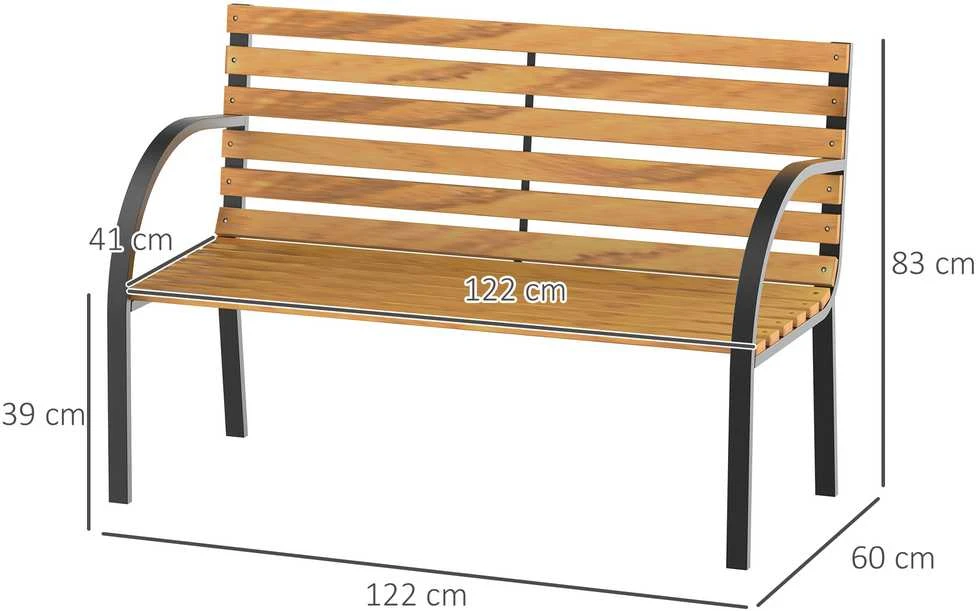Outsunny sodo suoliukas parko suoliukas 2 vietų plienas+pušies mediena natūralus P122 x G60 x A83 cm
