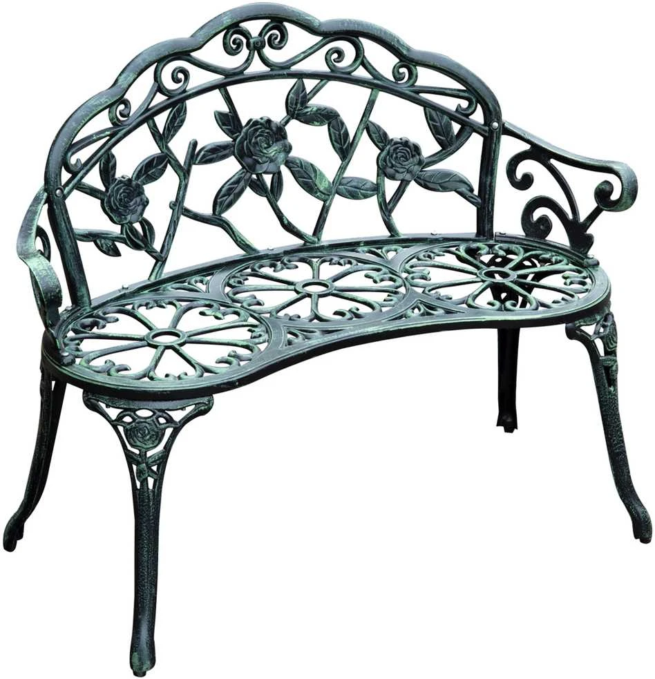 „Outsunny“ sodo suoliukas, parko suoliukas, sėdimas suoliukas, lauko baldai, 2 vietų, metalinis, 100 x 54 x 78 cm