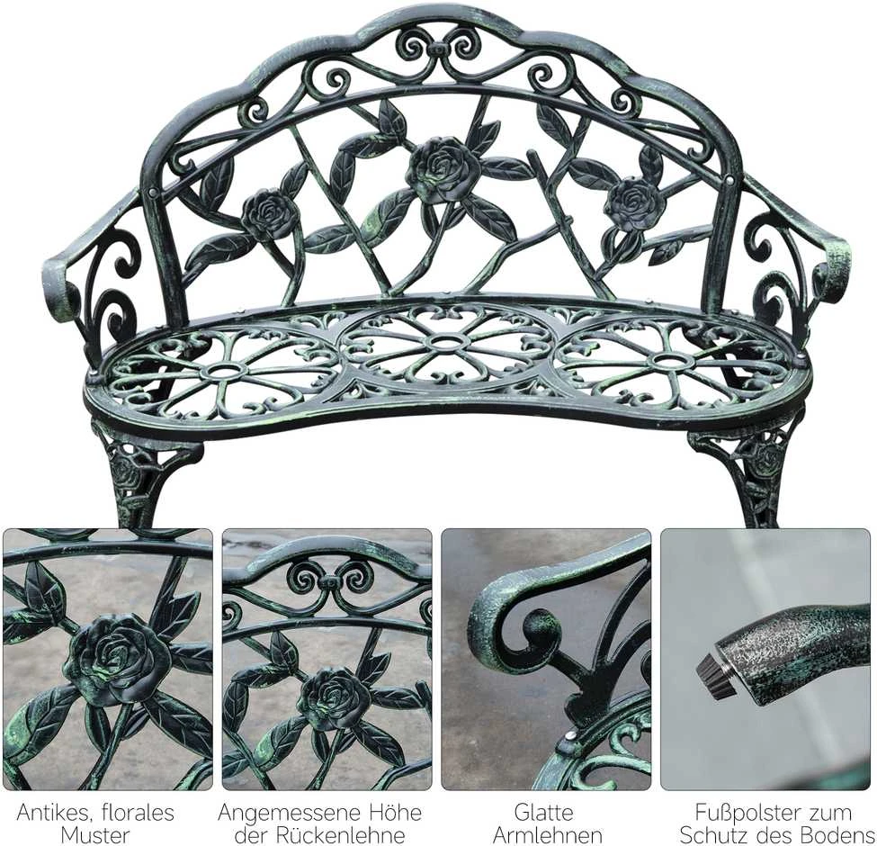 „Outsunny“ sodo suoliukas, parko suoliukas, sėdimas suoliukas, lauko baldai, 2 vietų, metalinis, 100 x 54 x 78 cm