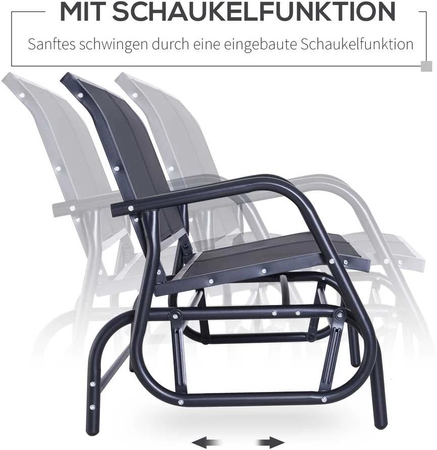 Outsunny 2 vietų sūpynės, sodo suoliukas, lauko suoliukas, parko suoliukas, metalinis, juodas, 120 x 70 x 88 cm