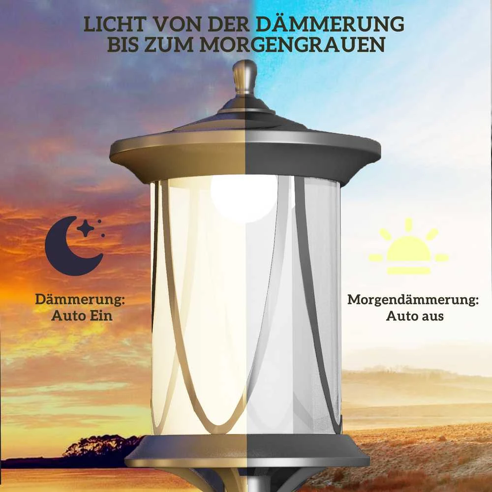 Outsunny saulės energija veikiantis sodo žibintas 127 cm, sodo lempa su šaltai balta LED šviesa, takelio šviestuvas su šviesos jutikliu, IP44 atsparus vandeniui, lauko, juodas