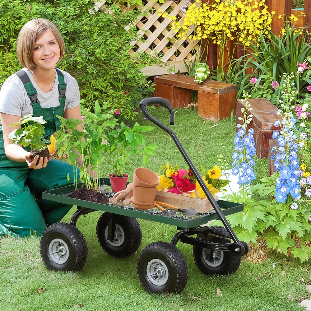 Sodo transportavimo vežimėlis iki 150 kg, žalias ir juodas, 94 × 48,5 × 100 cm