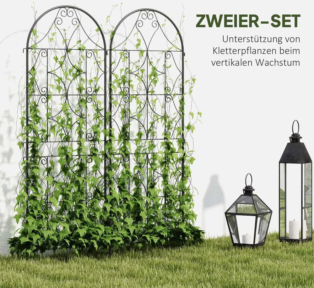 Outsunny metalinė grotelė vijokliniams augalams, 2 vnt. rinkinys, įsmeigiama, nerūdijanti, 50x150 cm, sodo grotelės kambariniams augalams, pomidorams, daržovėms ir gėlėms, juoda