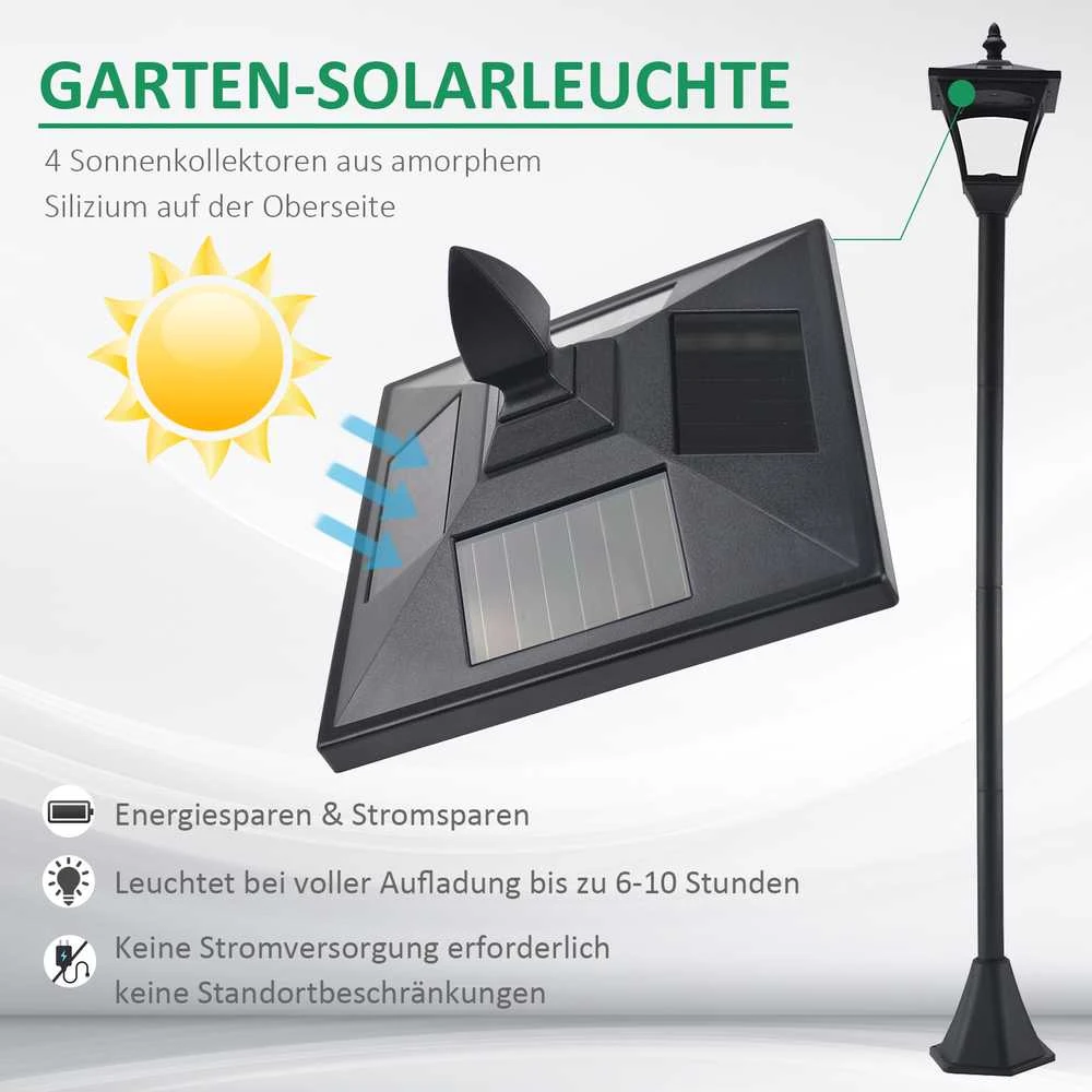 Outsunny saulės sodo žibintas, takelio šviestuvas su LED 40 liumenų, juodas, 18 x 18 x 160 cm