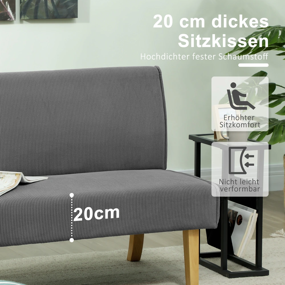 HOMCOM 2-vietė sofa, sofa su velveto optika, medinės kojelės, paminkštinta sofa, dvivietė sofa miegamajam, svetainei, 110 x 62 x 85 cm, pilka