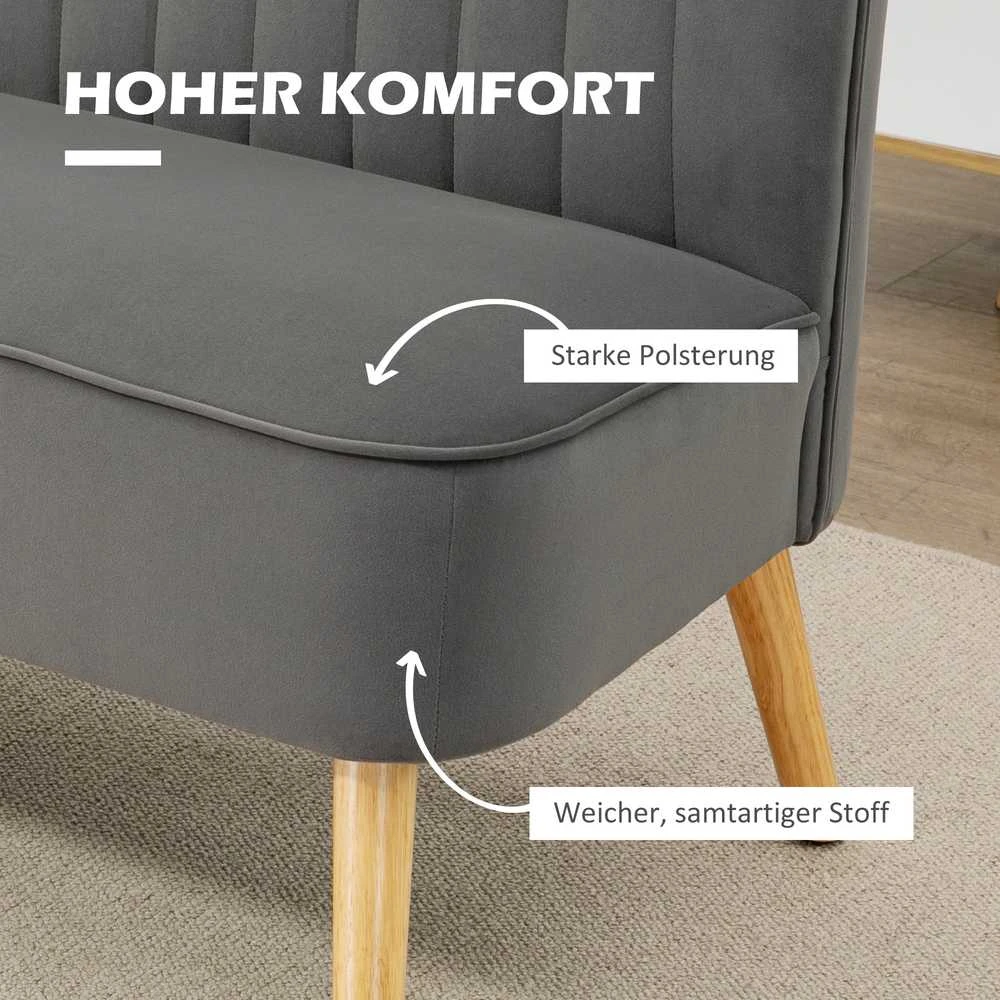 HOMCOM 2-vietė sofa, dvivietis suolo tipo krėslas, linų audinio išvaizda, medinės kojelės, iki 150 kg, tamsiai pilka, 117 x 56,5 x 77 cm