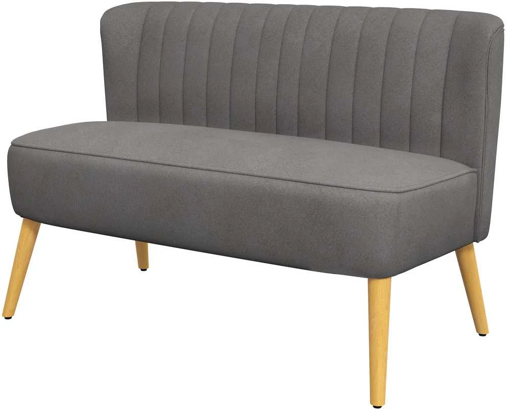 HOMCOM 2-vietė sofa, dvivietis suolo tipo krėslas, linų audinio išvaizda, medinės kojelės, iki 150 kg, tamsiai pilka, 117 x 56,5 x 77 cm