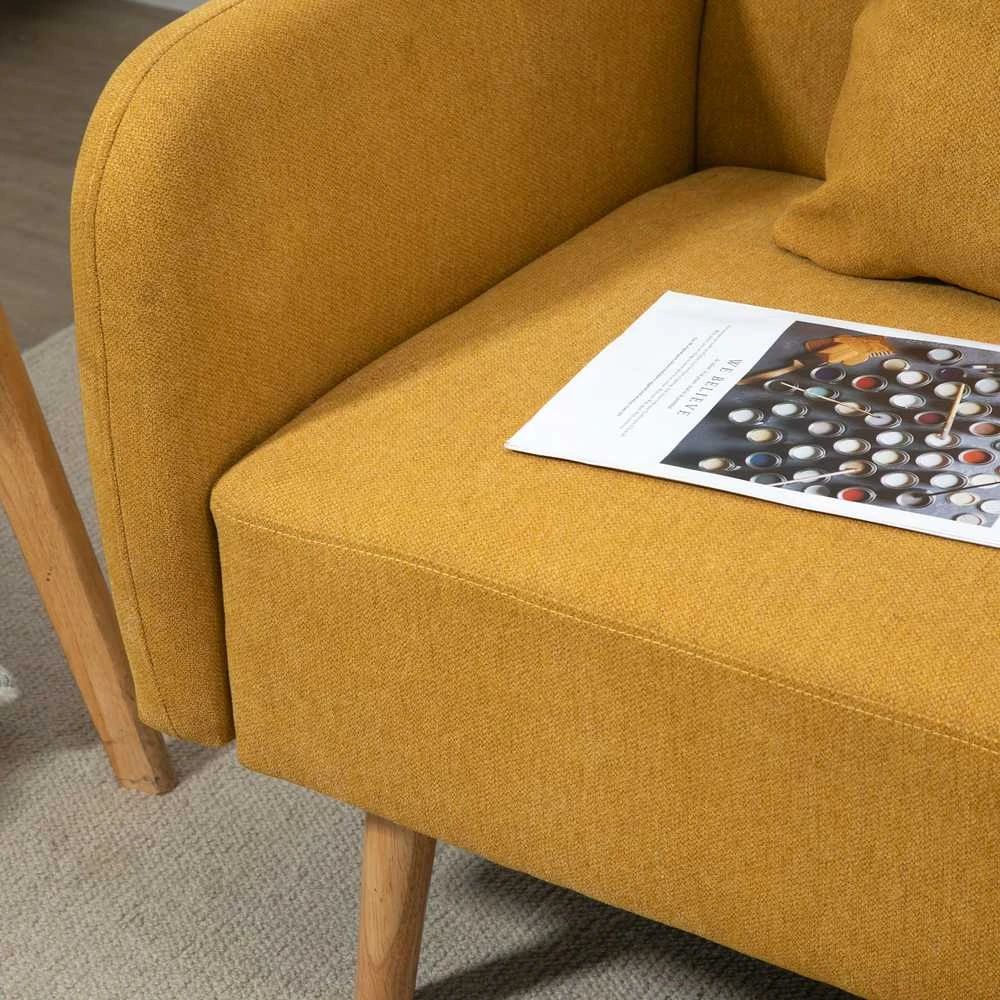 HOMCOM dvivietė sofa, loveseat su pagalvėmis, reguliuojamos pėdų atramos, veliūrinis poliesteris, porolonas, kompaktiško dizaino, 2 vietų, natūrali + geltona