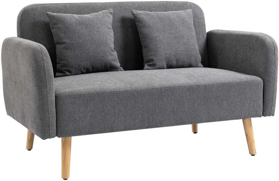HOMCOM dvivietė sofa, „Loveseat“ su pagalvėlėmis, reguliuojamos kojų atramos, aksominis poliesteris, kaučiukmedis, porolonas, 2 vietų, audinio užvalkalas