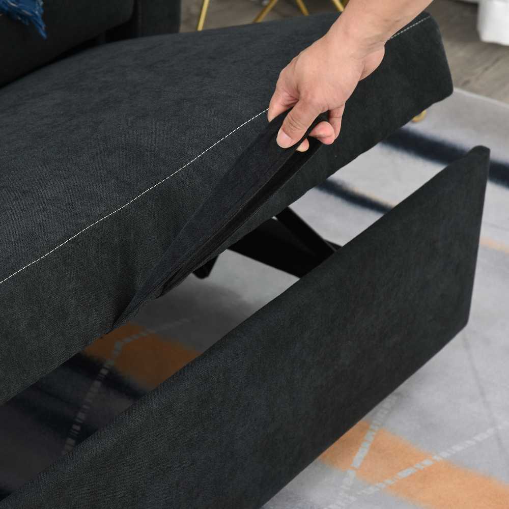 HOMCOM sofa lova, sulankstoma sofa, 2 vietų medžiaginė sofa, sofa-lova, sofa su miegojimo funkcija, sofų komplektas, reguliuojamas kampas, juoda, 148 x 82 x 89 cm