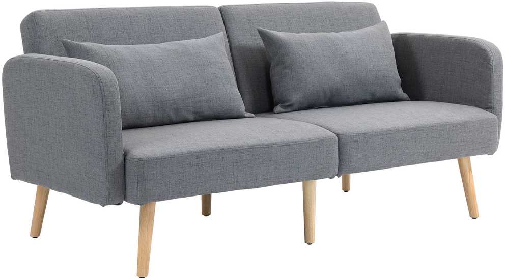 HOMCOM Sofa-lova, 2 vietų sulankstoma lova su lovos funkcija, 2 pagalvėlės, 3 vietų minkšta sofa su reguliuojamu atlošu, lininės išvaizdos, skirta svetainei, miegamajam, 170 x 83 x 80 cm, pilka