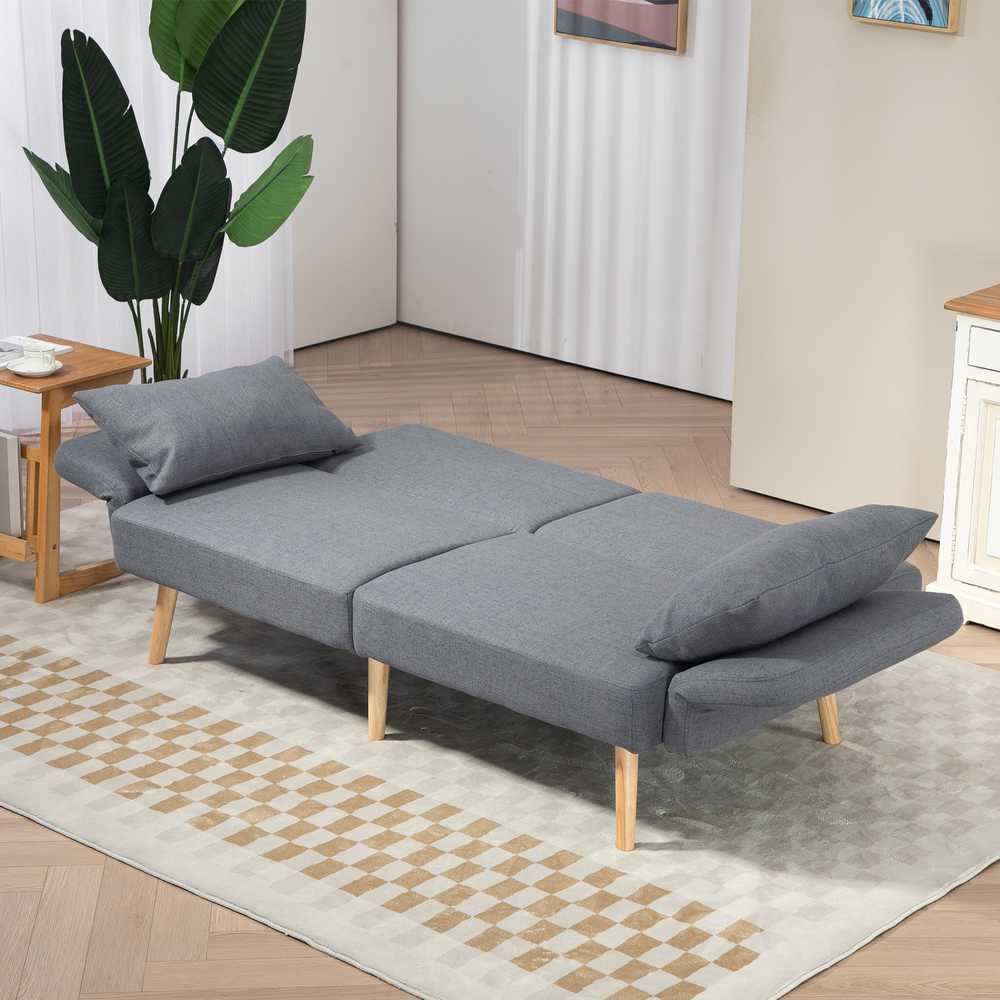 HOMCOM Sofa-lova, 2 vietų sulankstoma lova su lovos funkcija, 2 pagalvėlės, 3 vietų minkšta sofa su reguliuojamu atlošu, lininės išvaizdos, skirta svetainei, miegamajam, 170 x 83 x 80 cm, pilka