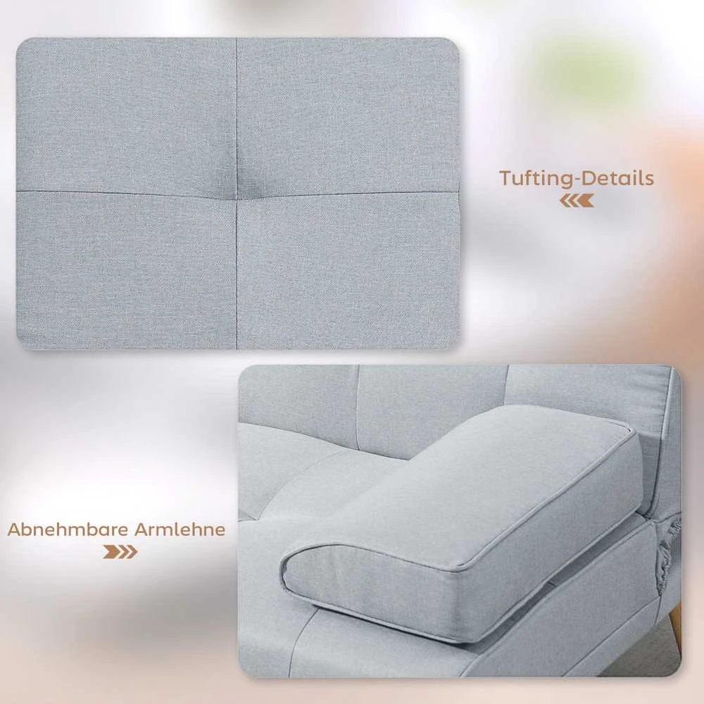 HOMCOM išskleidžiama sofa, patogi sofa-lova, 3 vietų, sofos lova, linas, šviesiai pilka, 181x77x72 cm