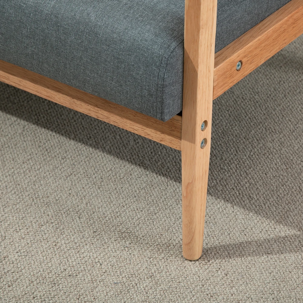 HOMCOM dvivietė sofa, kompaktiškas dizainas, audinio sofa, linas ir guminis medis, pilka, 115x66,5x73 cm
