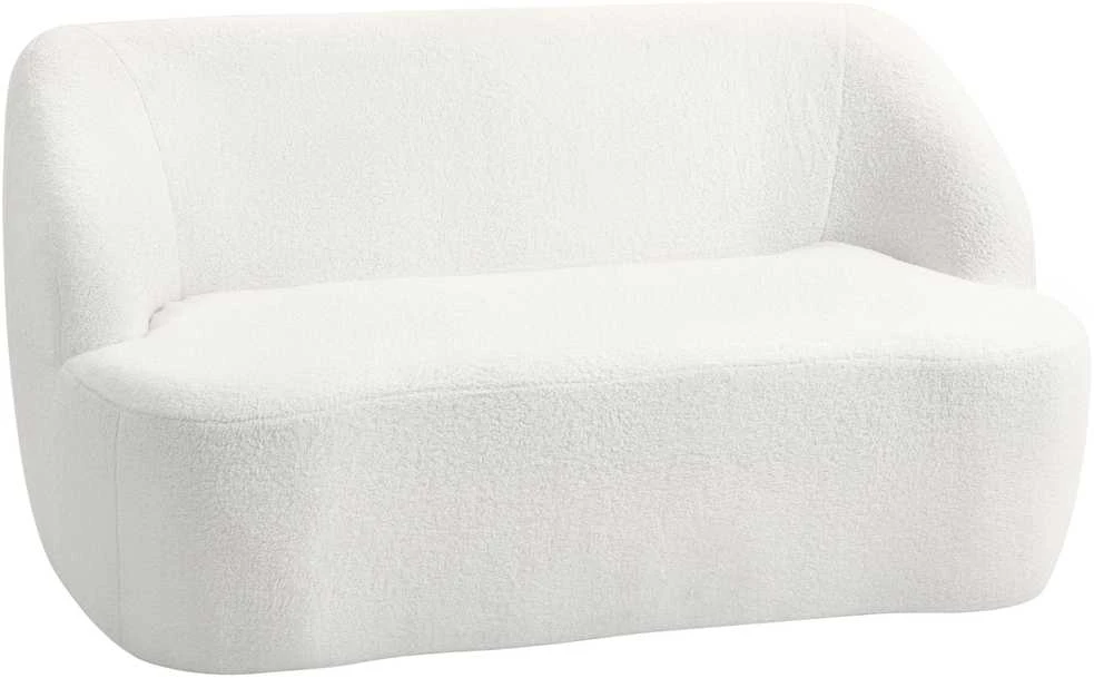 HOMCOM dvivietė sofa, išlenkto dizaino, paminkštinta sofa su fliso apmušalu, svetainei, miegamajam, namų biurui, kreminė balta