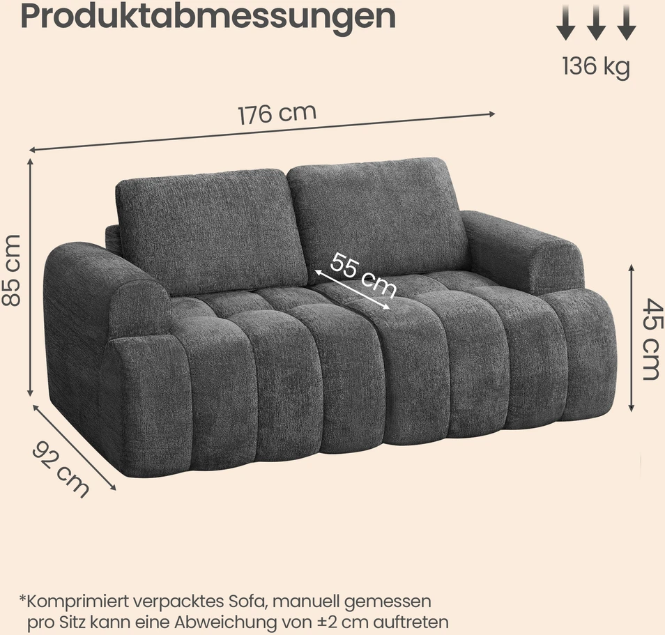 Songmics Sofa be rėmo, modulinė 176 × 92 × 85 cm