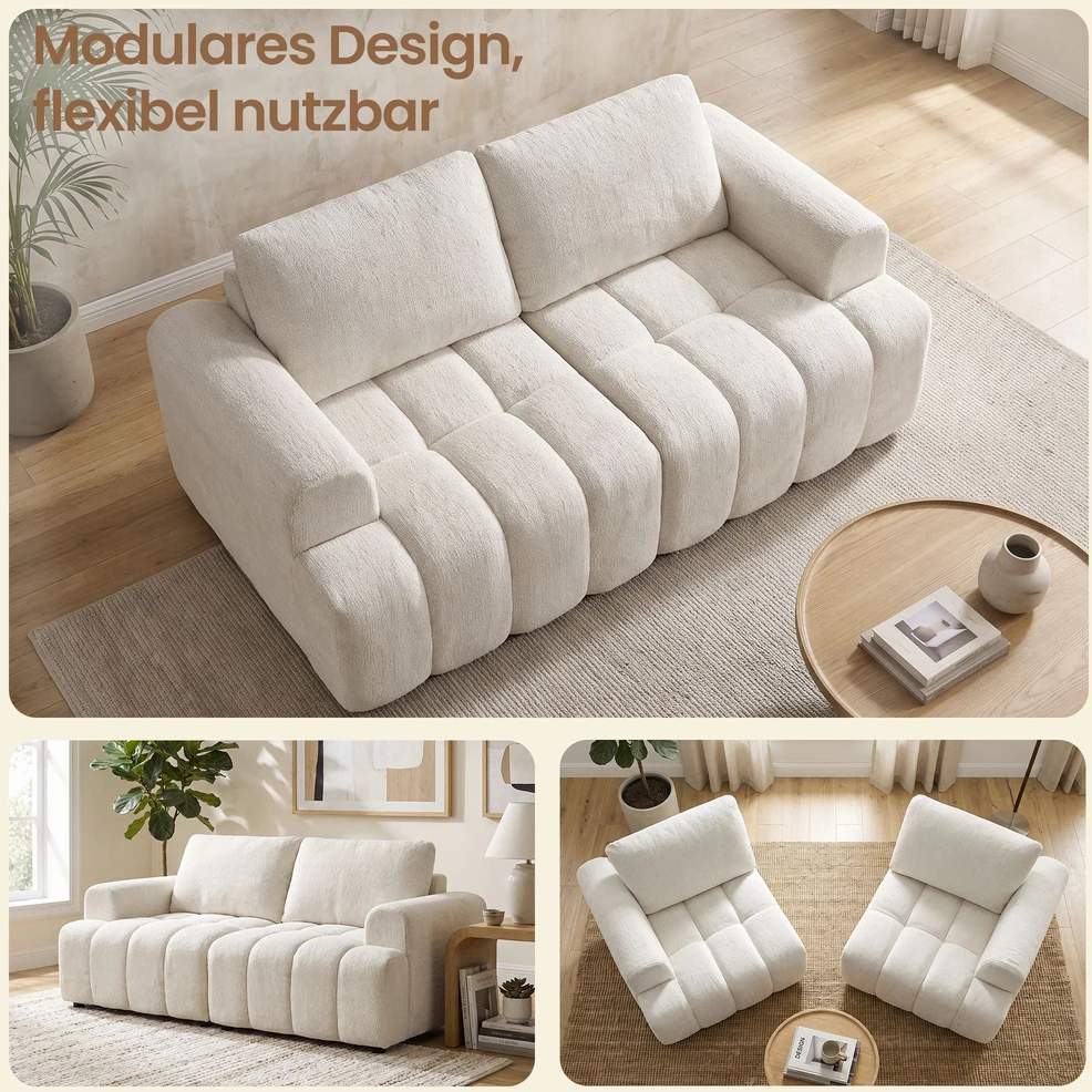 Songmics Sofa be rėmo, modulinė, balta, 176 × 92 × 85 cm