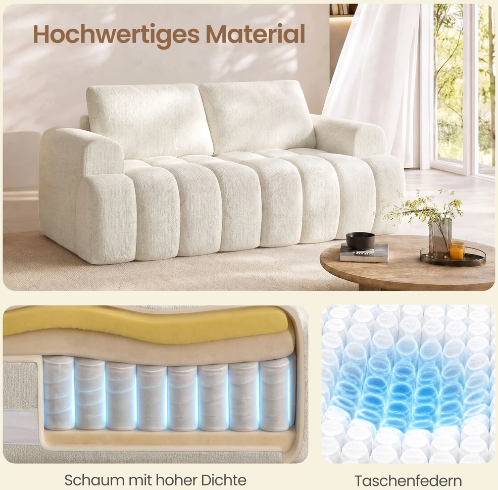 Songmics Sofa be rėmo, modulinė, balta, 176 × 92 × 85 cm
