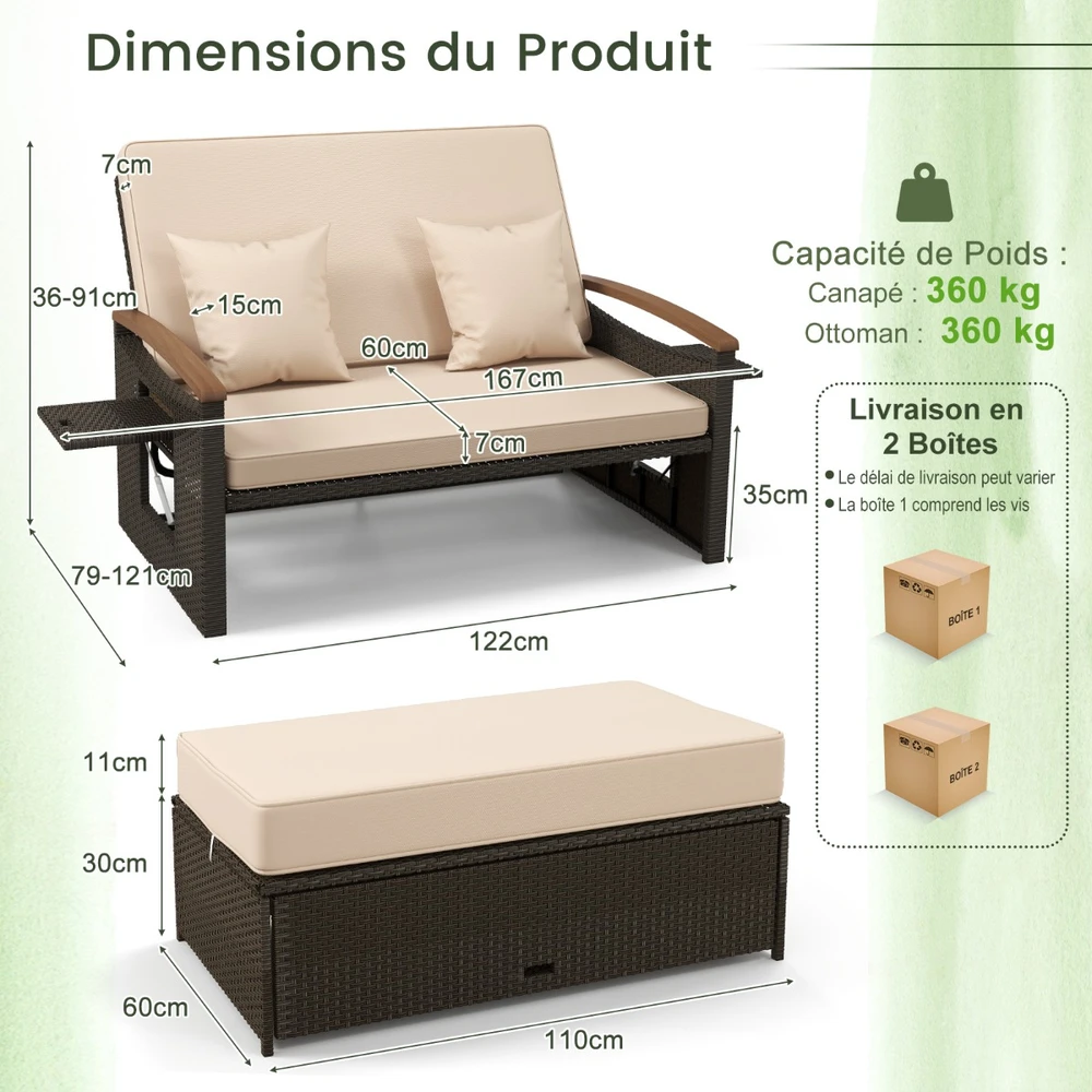 Sofa Lauko dienos lova ir pufas 2 vnt.