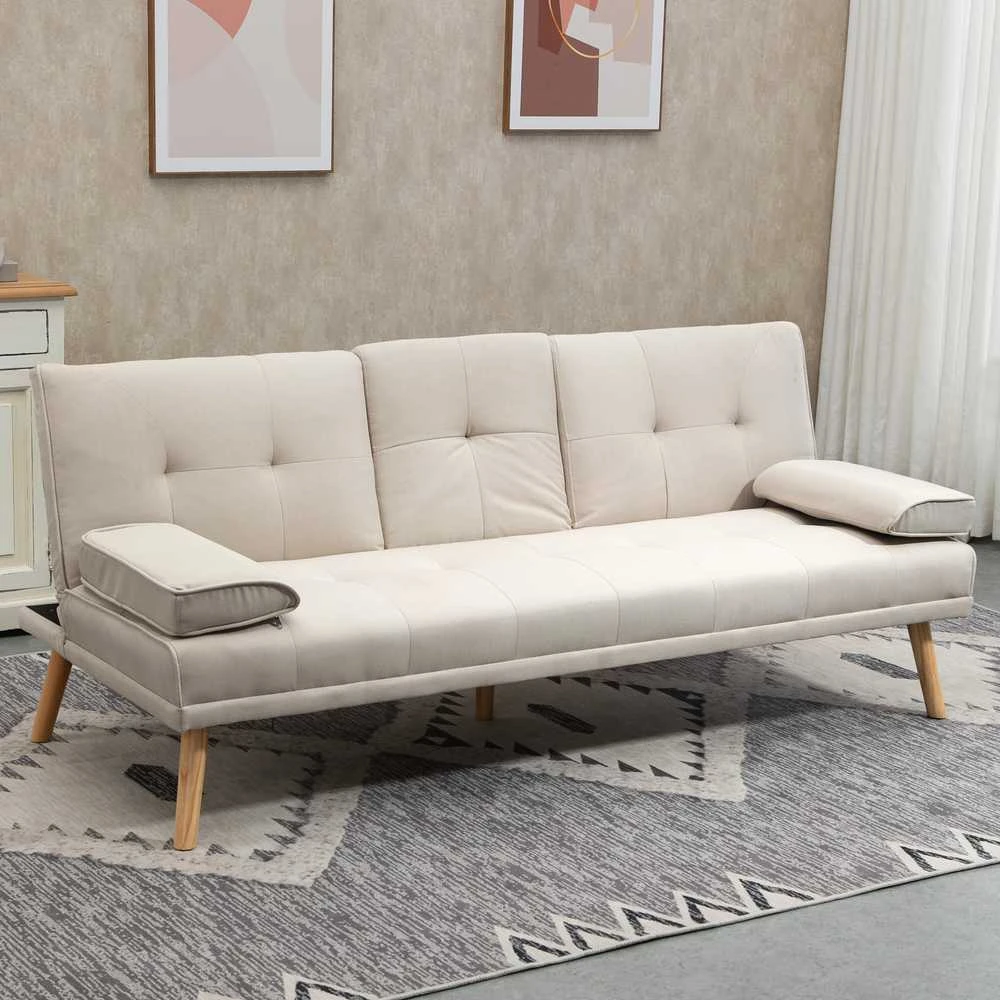 HOMCOM sofa-lova, 3 vietų sofa, sofa-lova su sulankstomu staliuku, audinio sofa su lino efektu, skandinaviško dizaino, išlaikanti iki 250 kg svorį