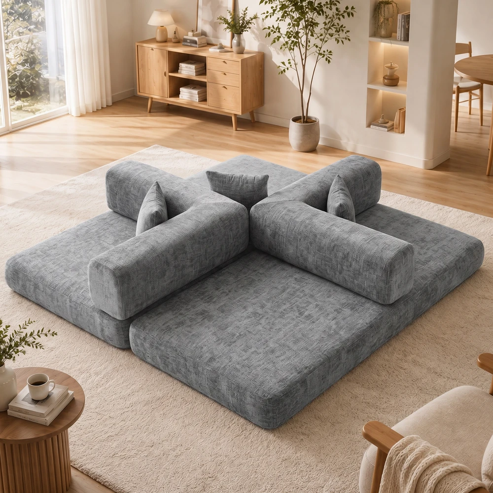Sofa-lova „5 viename“, berėmė, pilka, 205 x 103 x 75 cm