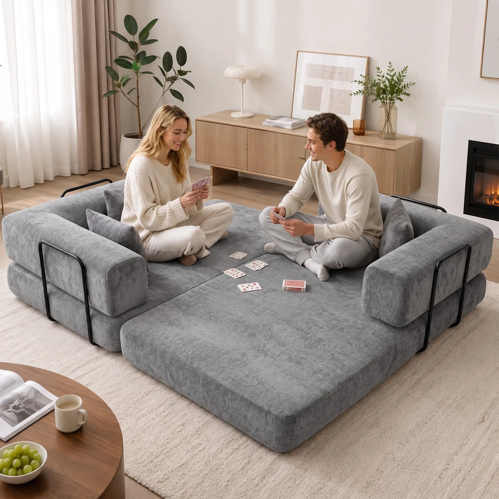 Sofa-lova „5 viename“, berėmė, pilka, 205 x 103 x 75 cm