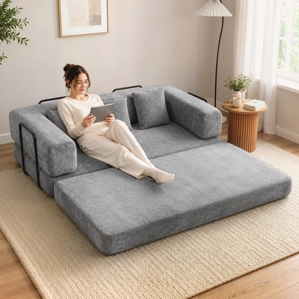 Sofa-lova „5 viename“, berėmė, pilka, 205 x 103 x 75 cm