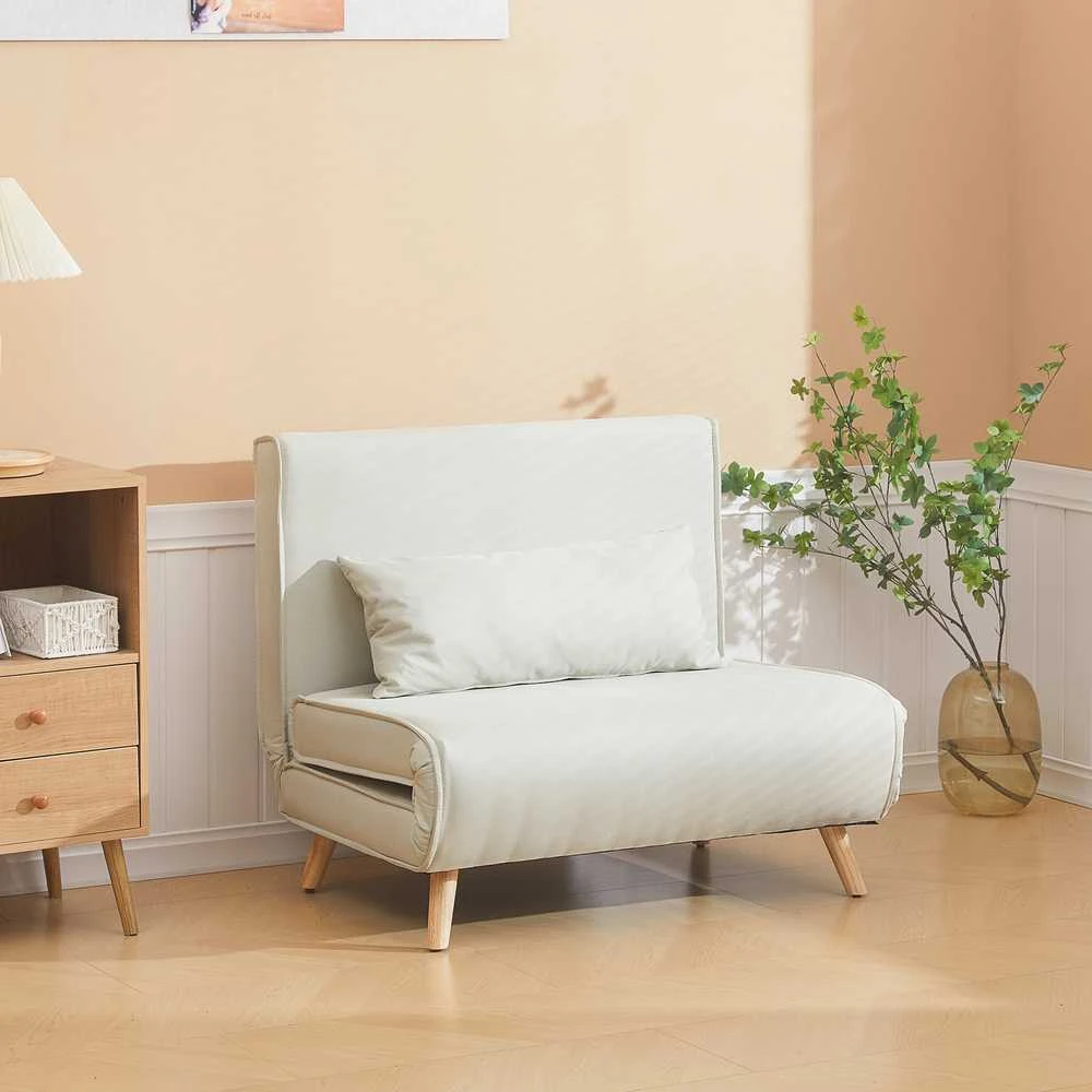 HOMCOM Sofa lova viengulė, sulankstoma sofa su reguliuojamu atlošu, šiaurietiška, lino imitacija
