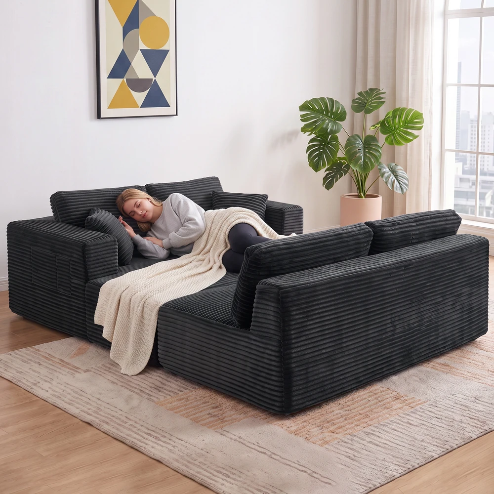 Sofa-lova, modulinė U formos, tamsiai pilka, 369 × 152 × 78 cm