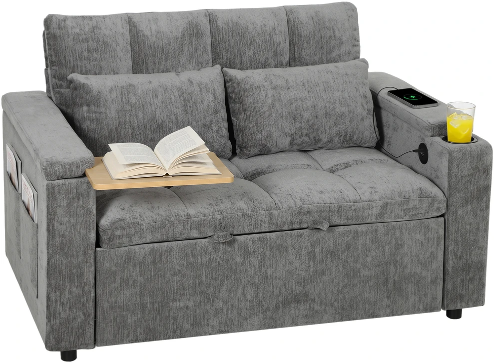 Sofa-lova su 5 padėčių atlošu ir USB jungtimi, pilka, 137 x 91 x 95 cm