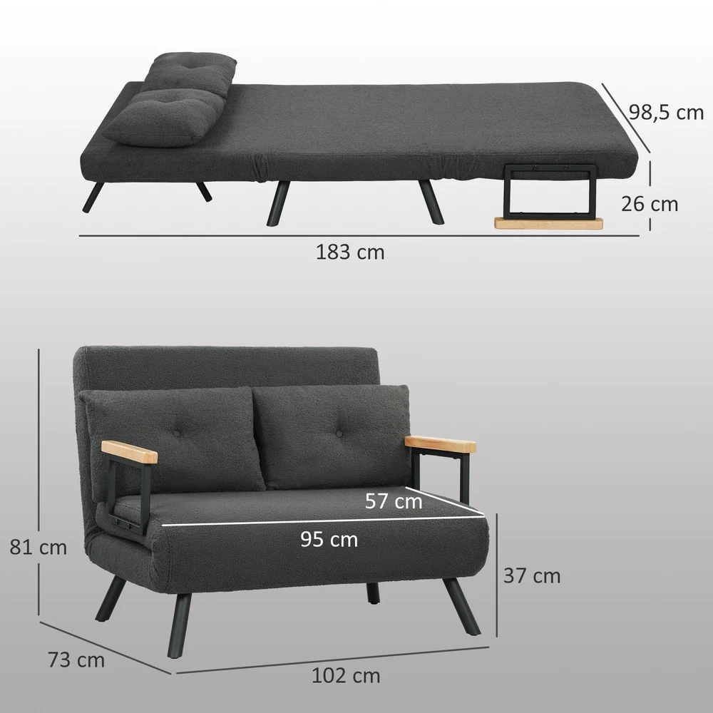 Sofa-lova su 5 padėčių reguliuojamu atlošu, tamsiai pilkas, 102 × 73 × 81 cm