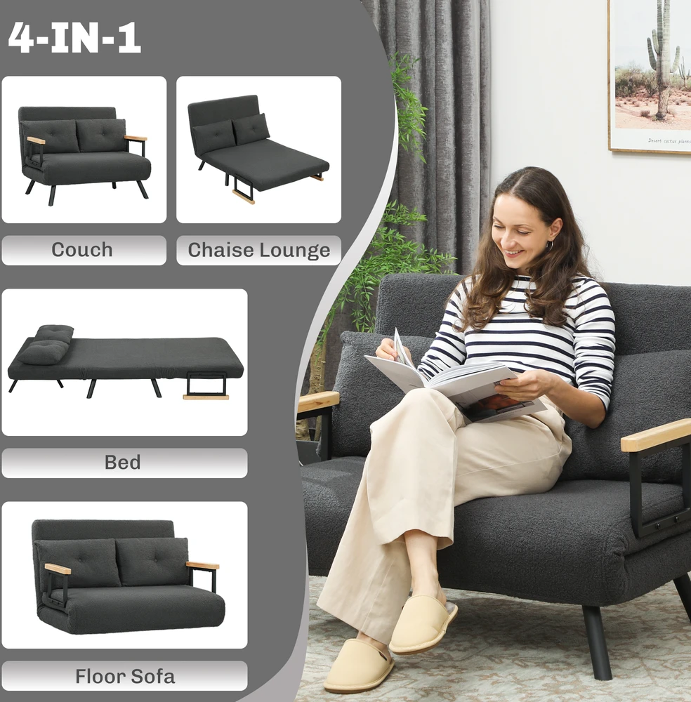 Sofa-lova su 5 padėčių reguliuojamu atlošu, tamsiai pilkas, 102 × 73 × 81 cm
