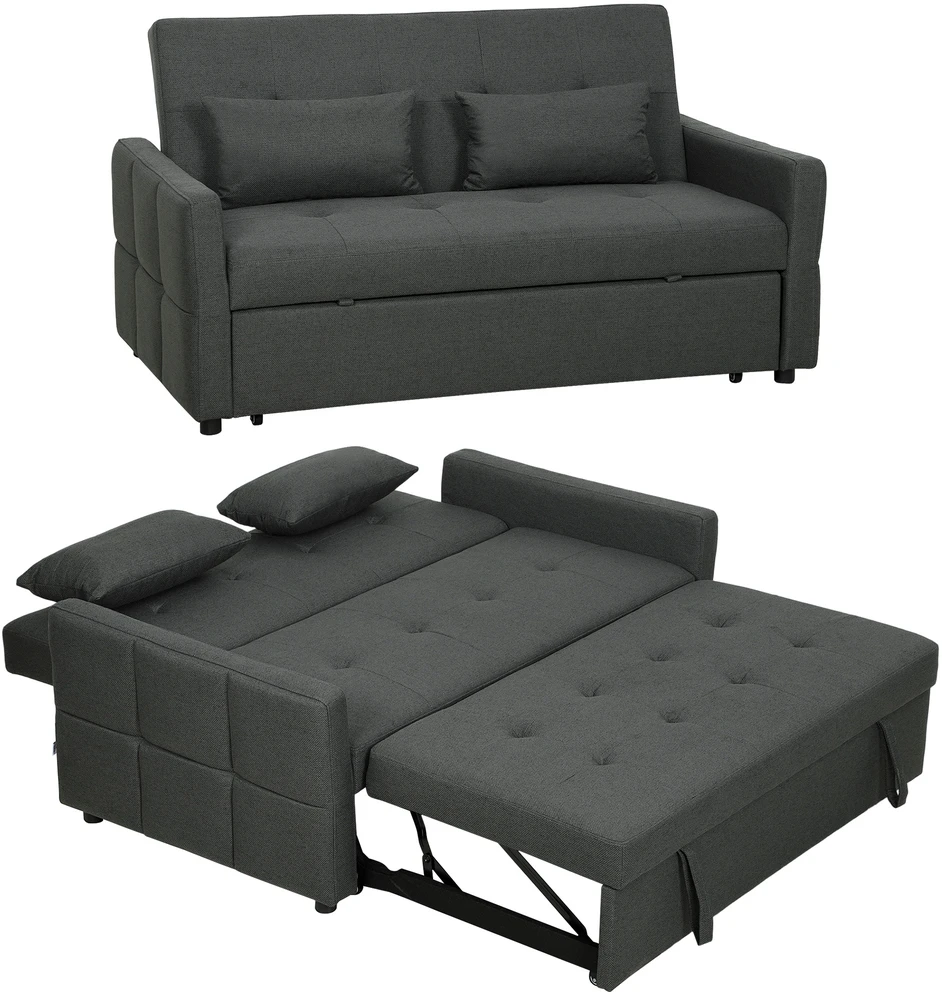 Sofa-lova su ištraukiamu mechanizmu ir reguliuojamu atlošu, tamsiai pilka, 160 x 85 x 85 cm