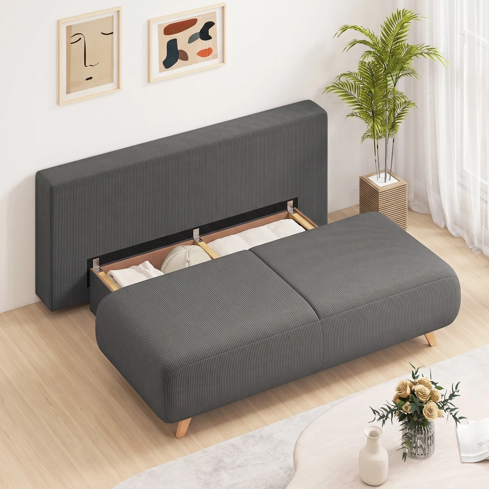 Sofa-lova su patalynės dėže ir velveto apmušalu, pilka, 188 × 100 × 84 cm