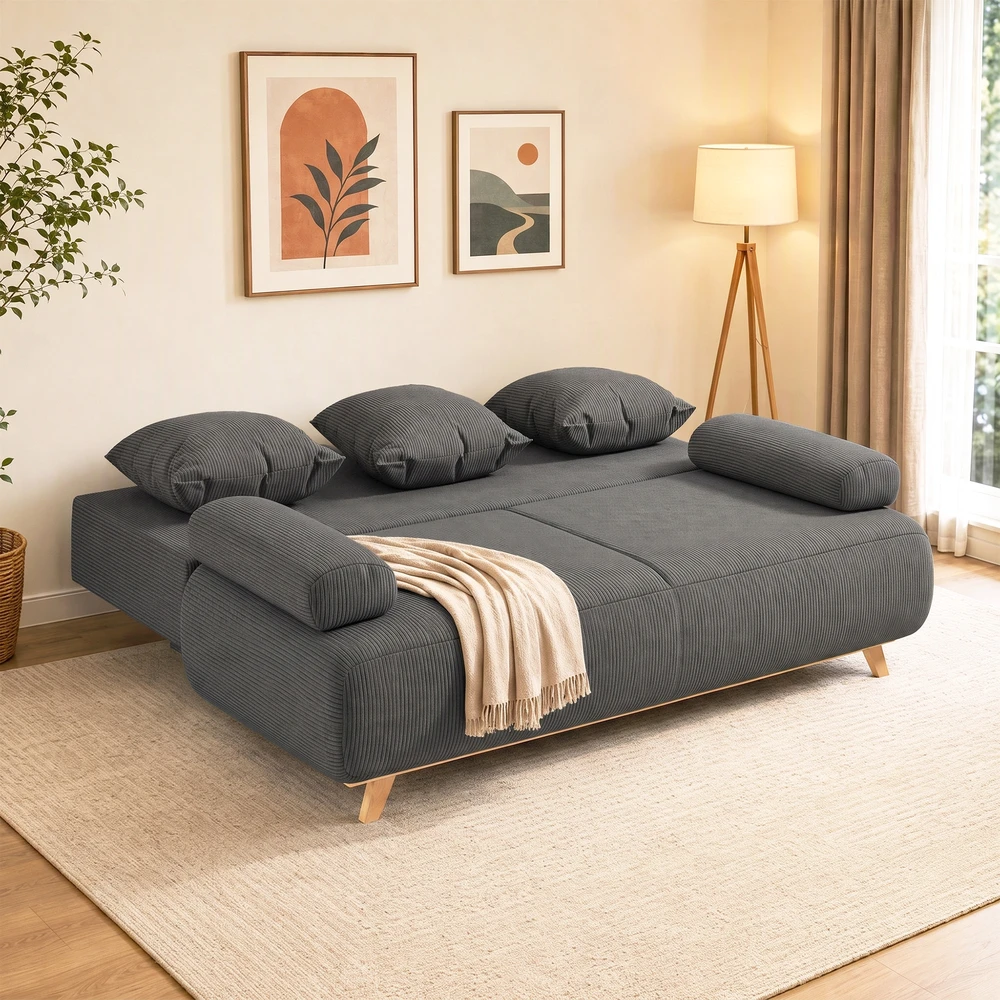 Sofa-lova su patalynės dėže ir velveto apmušalu, pilka, 188 × 100 × 84 cm