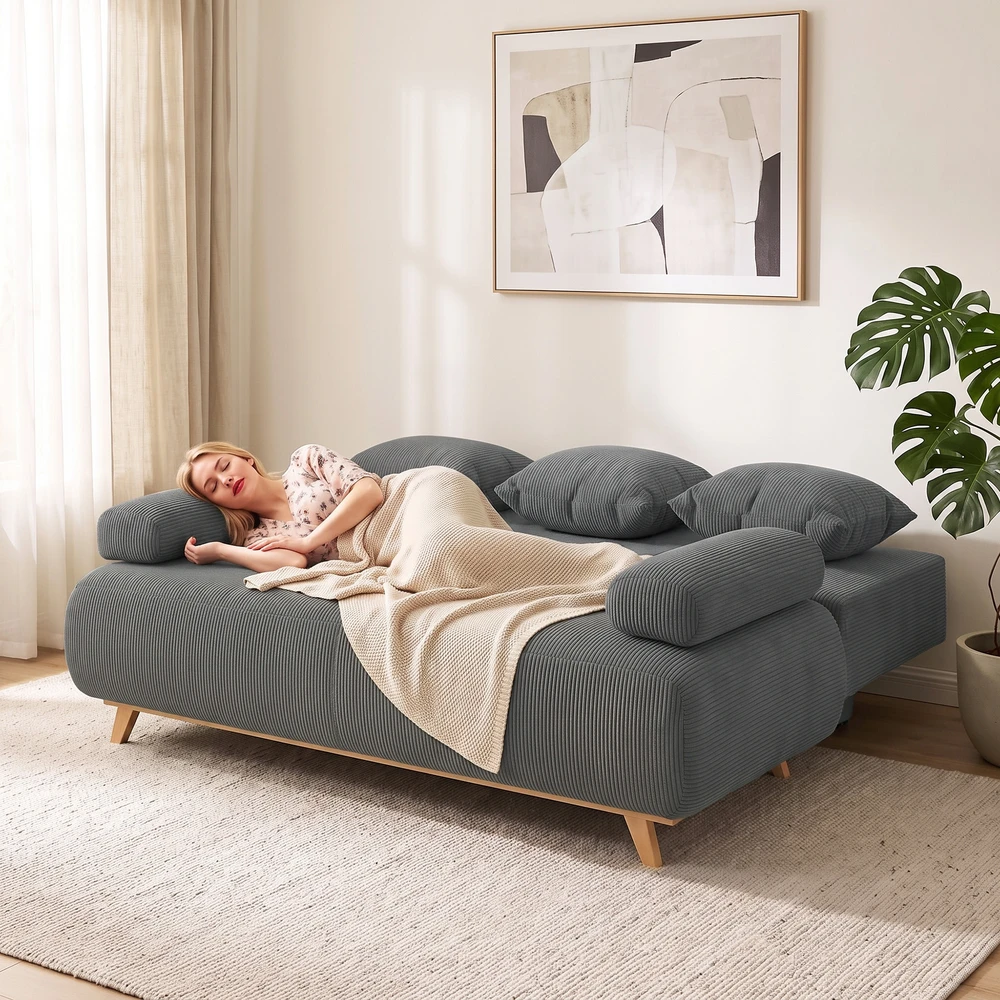 Sofa-lova su patalynės dėže ir velveto apmušalu, pilka, 188 × 100 × 84 cm