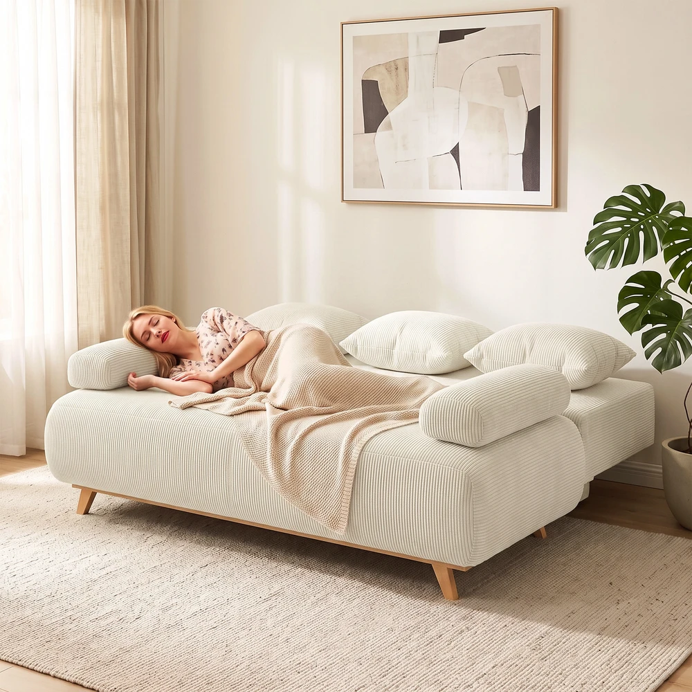 Sofa-lova su patalynės dėže, smėlio spalvos, 188 × 100 × 84 cm