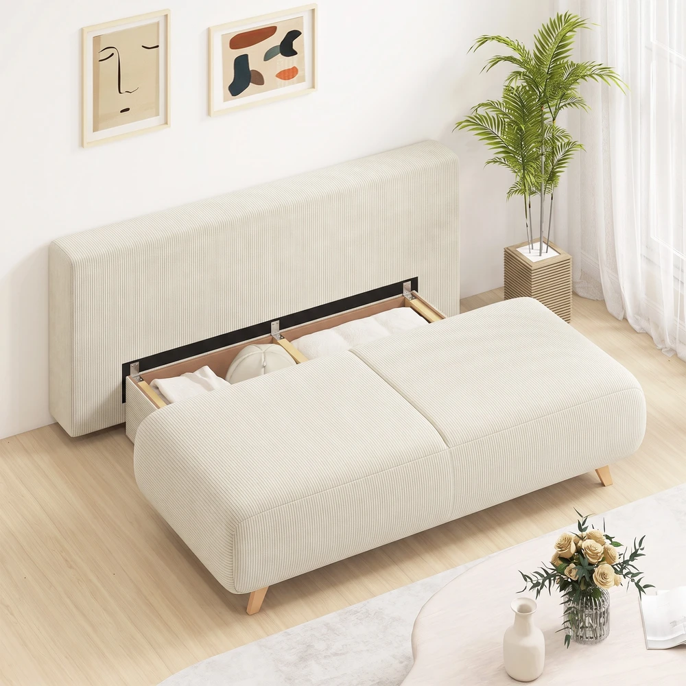 Sofa-lova su patalynės dėže, smėlio spalvos, 188 × 100 × 84 cm