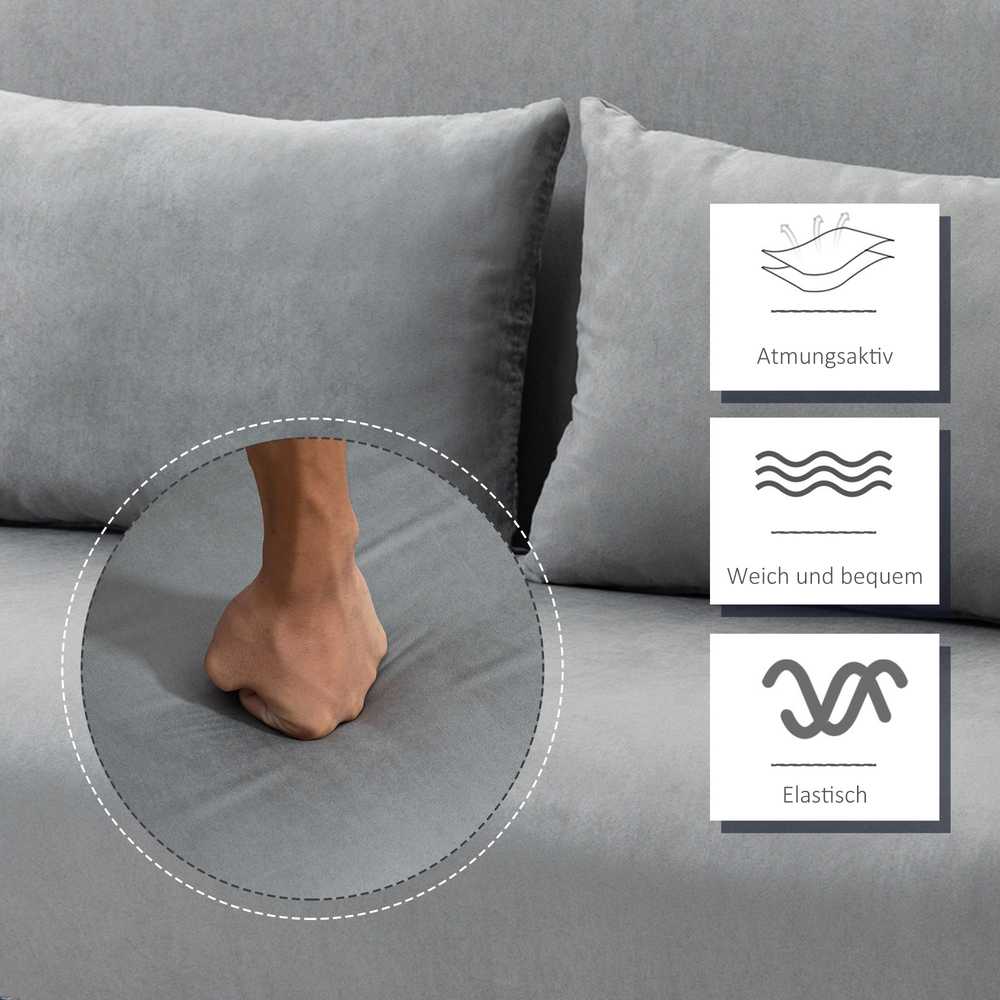 HOMCOM dvivietė sofa-lova su miegojimo funkcija ir pagalve, reguliuojama sofa, iki 150 kg, šviesiai pilka