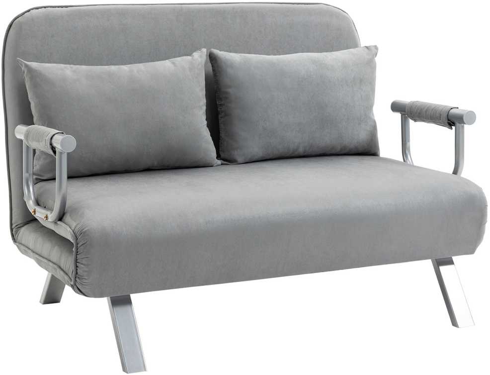 HOMCOM dvivietė sofa-lova su miegojimo funkcija ir pagalve, reguliuojama sofa, iki 150 kg, šviesiai pilka