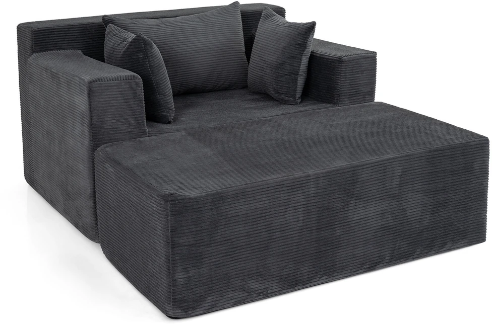 Sofa su pufu ir 3 pagalvėlėmis, pilkai balta, 127 × 91 × 69 cm